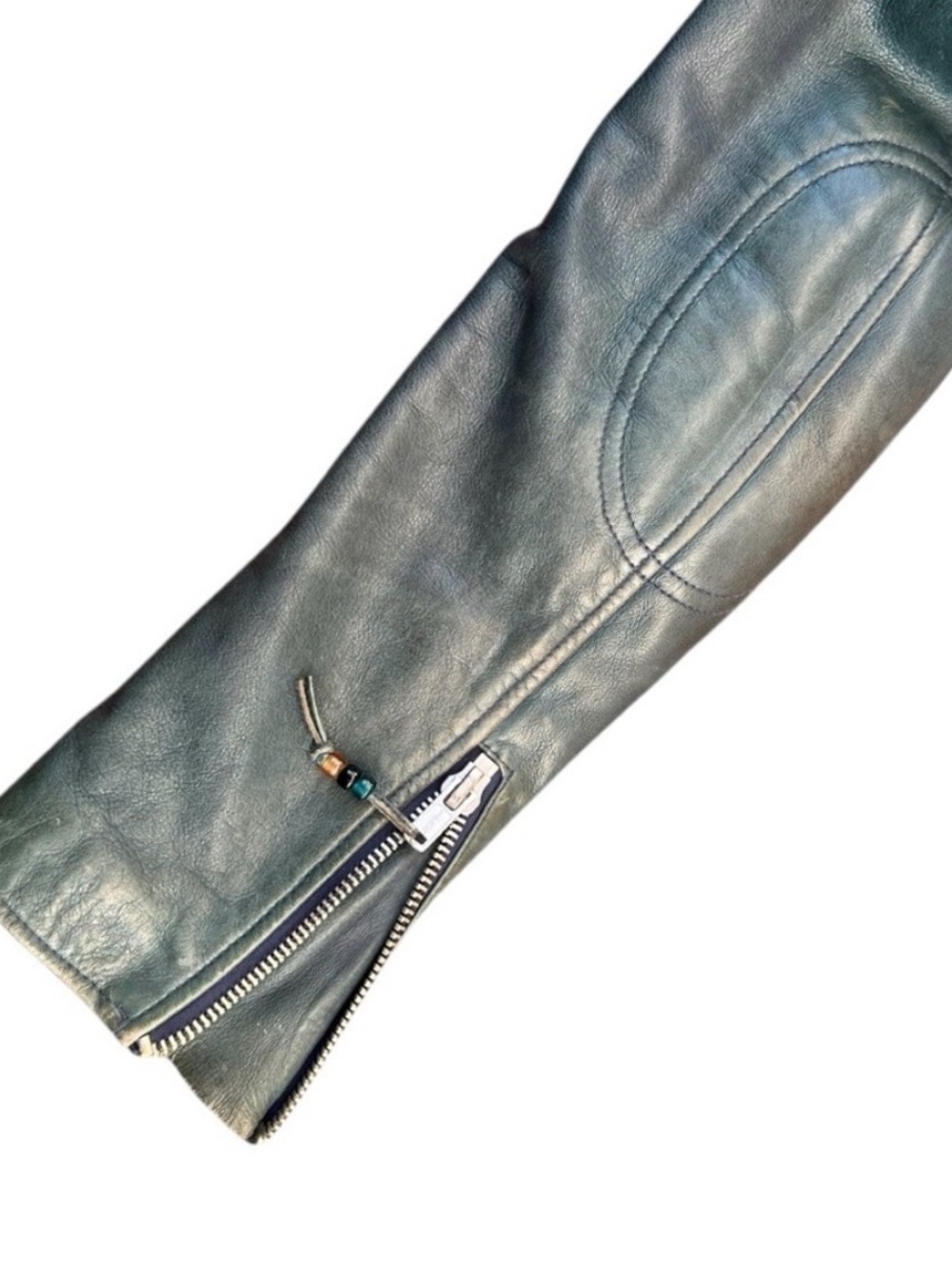 Men's Blue Leather Biker Jacket - Classic Moto Style - Picture 8 of 10